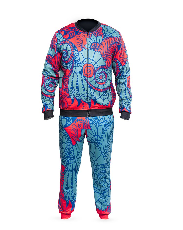 Akobi Primary Color Red Blue Turq Floral Tracksuit