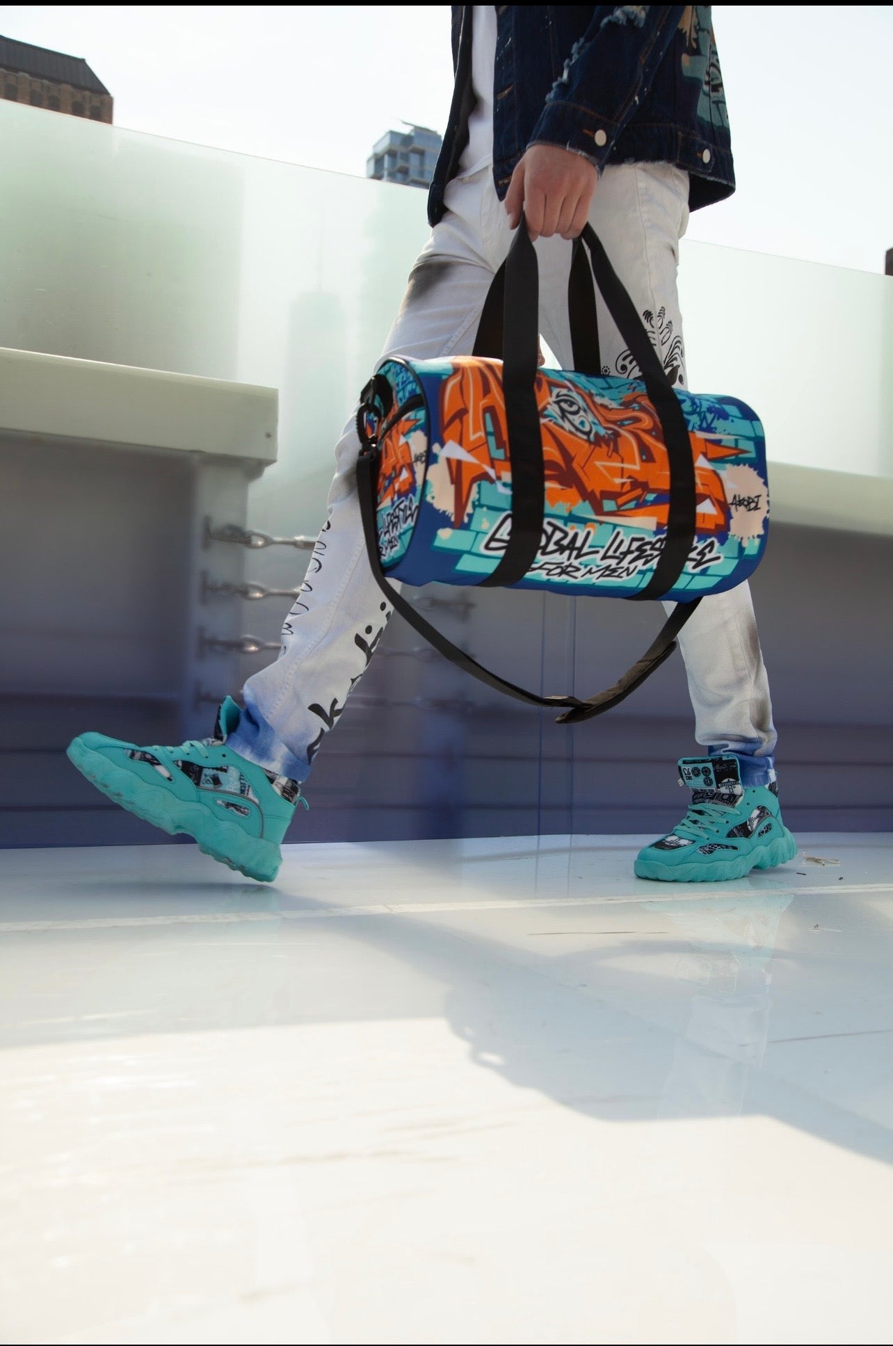Global Lifestyle Street Chic Graffiti Wall Print Duffle Bag