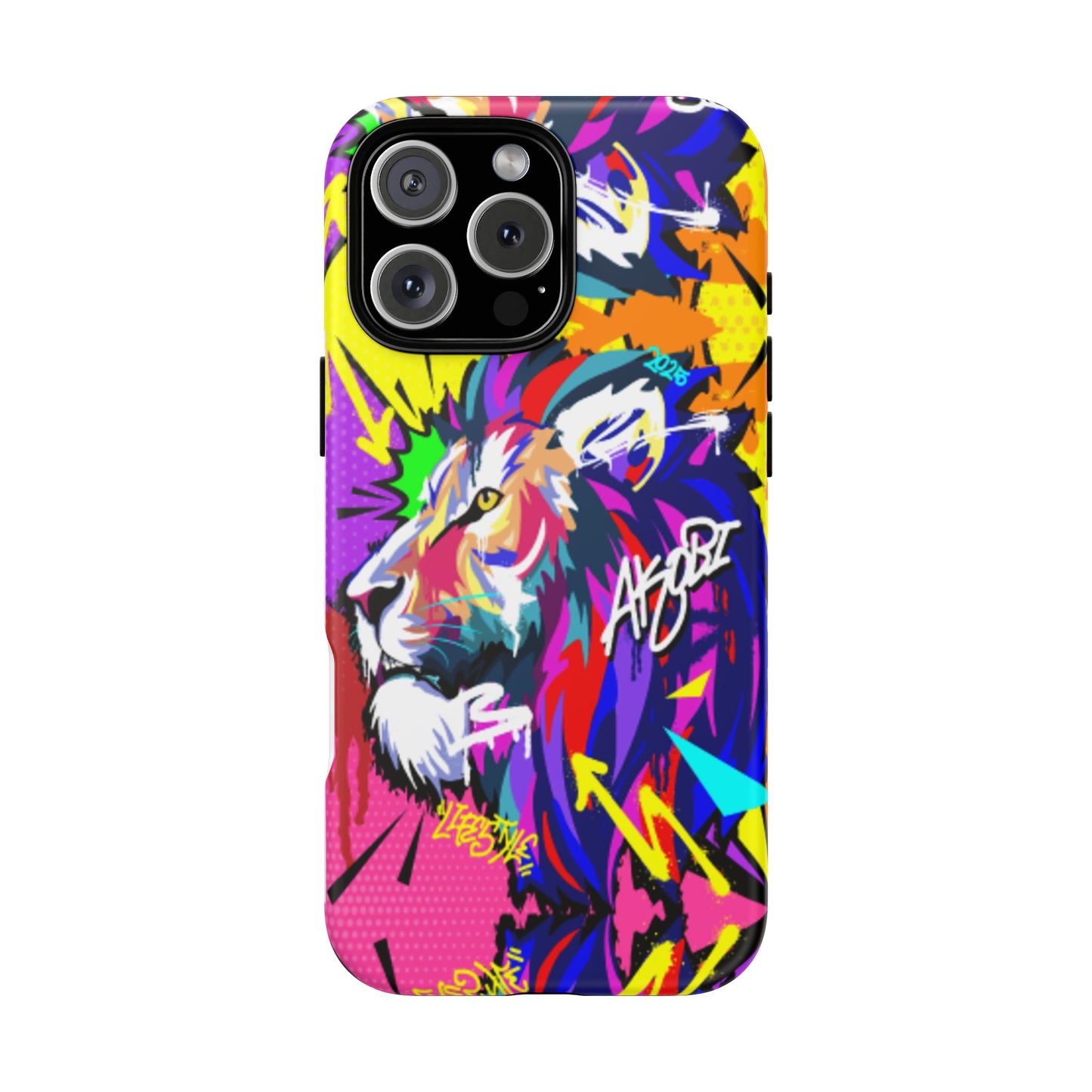 Vibrant Akobi Pop Art Lion Phone Case – iPhone 16 & More Models | Matte or Glossy Finish