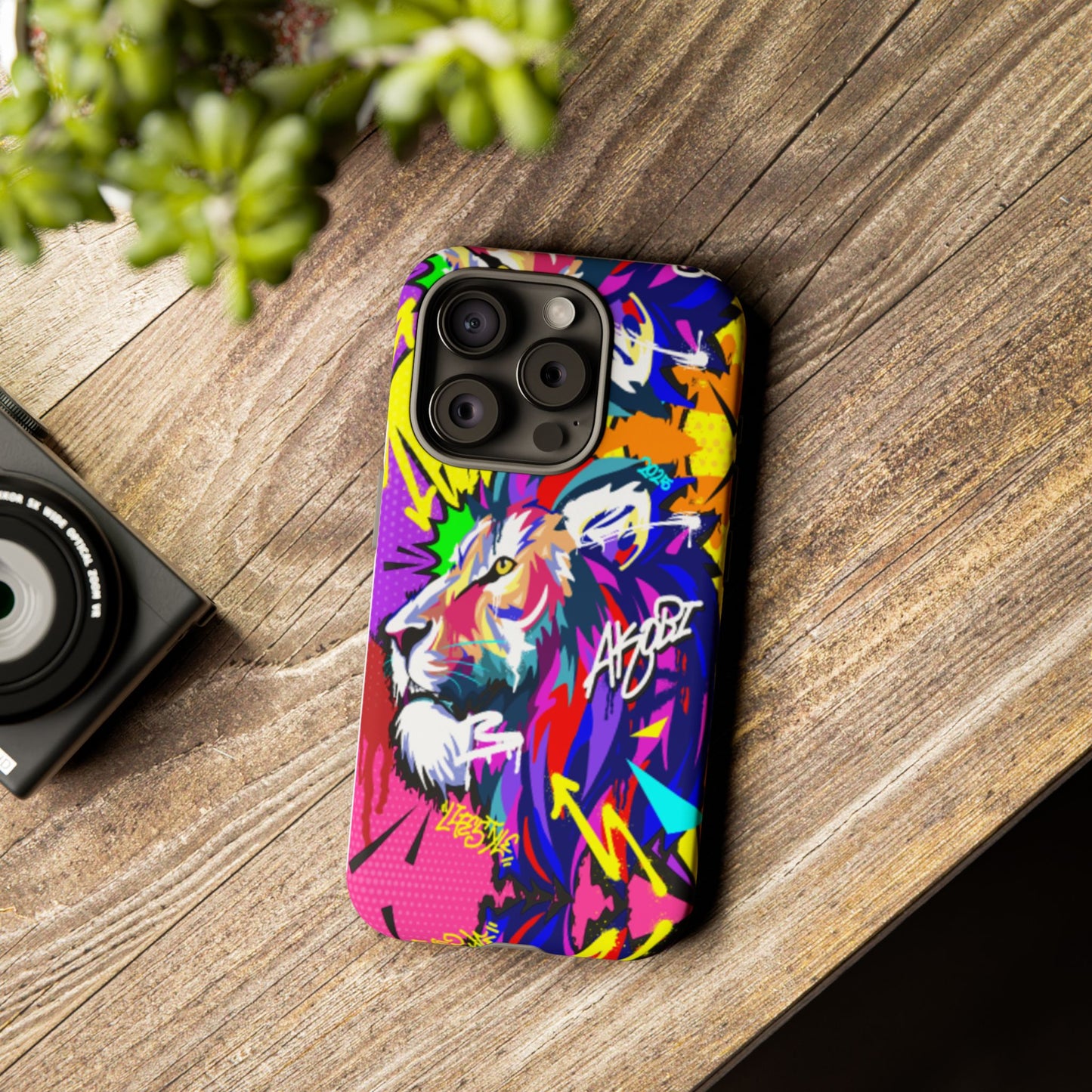 Vibrant Akobi Pop Art Lion Phone Case – iPhone 16 & More Models | Matte or Glossy Finish