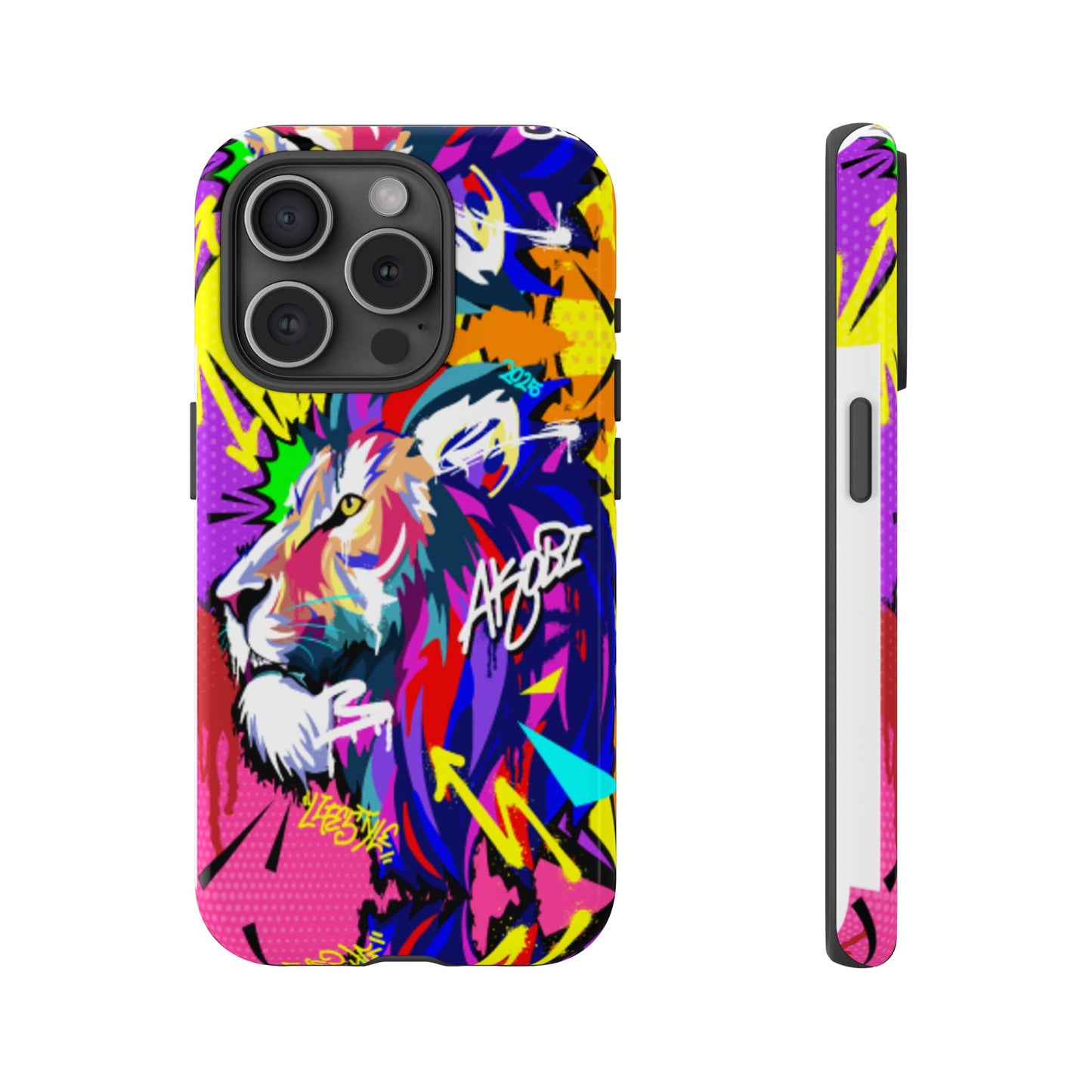 Vibrant Akobi Pop Art Lion Phone Case – iPhone 16 & More Models | Matte or Glossy Finish