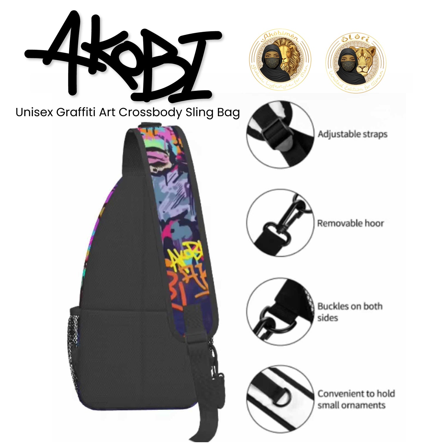 Akobi Unisex Graffiti Art Crossbody Sling Bag