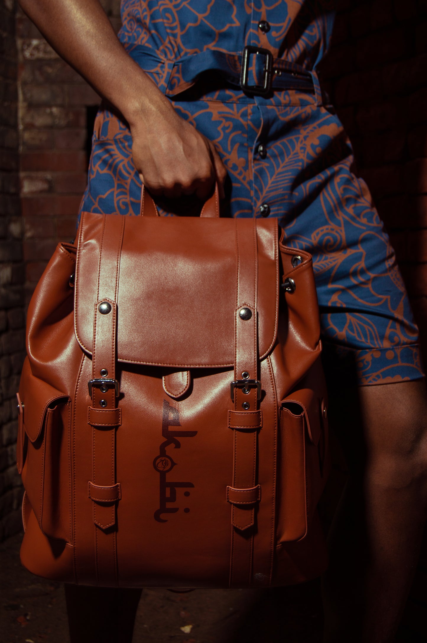 Akobi Signature Leather Logo Backpack