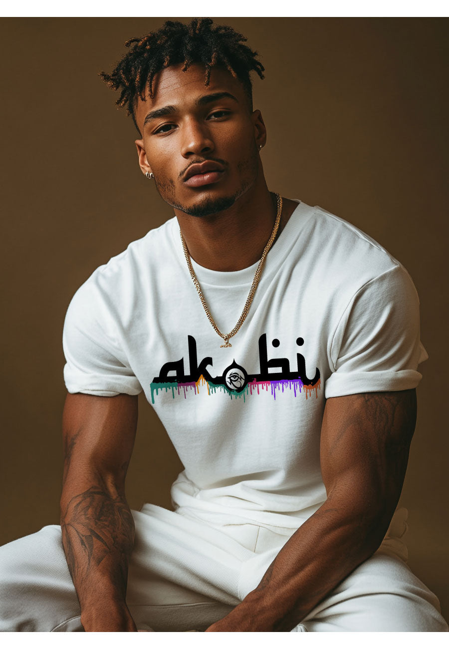 Akobi Signature Logo Paint Drip Tee – Bold, Artistic, Unisex