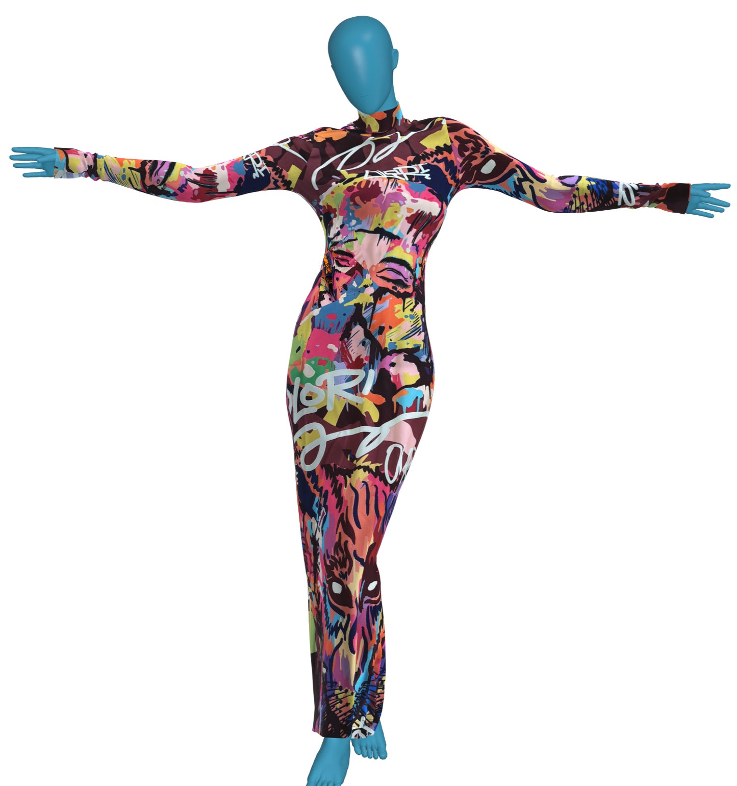 Olori Body-Con Maxi Olori Pop Art Logo  Graffiti Dress