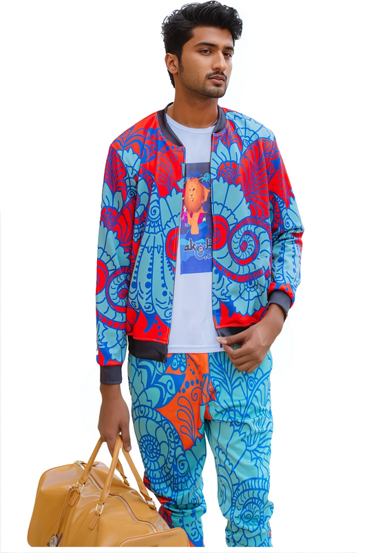 Akobi Primary Color Red Blue Turq Floral Tracksuit