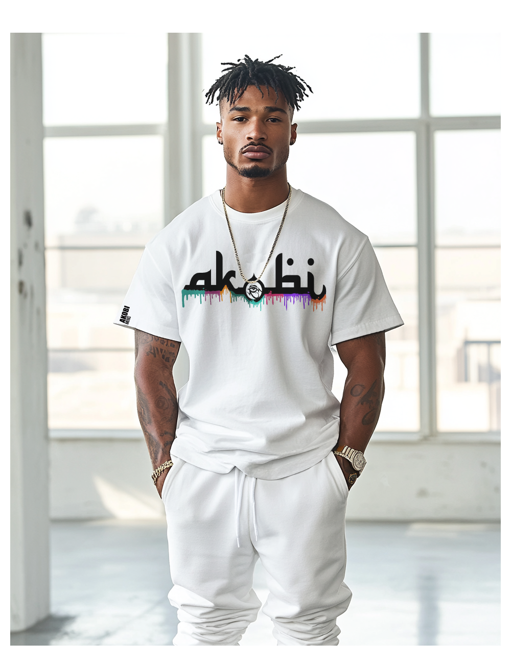Akobi Signature Logo Paint Drip Tee – Bold, Artistic, Unisex