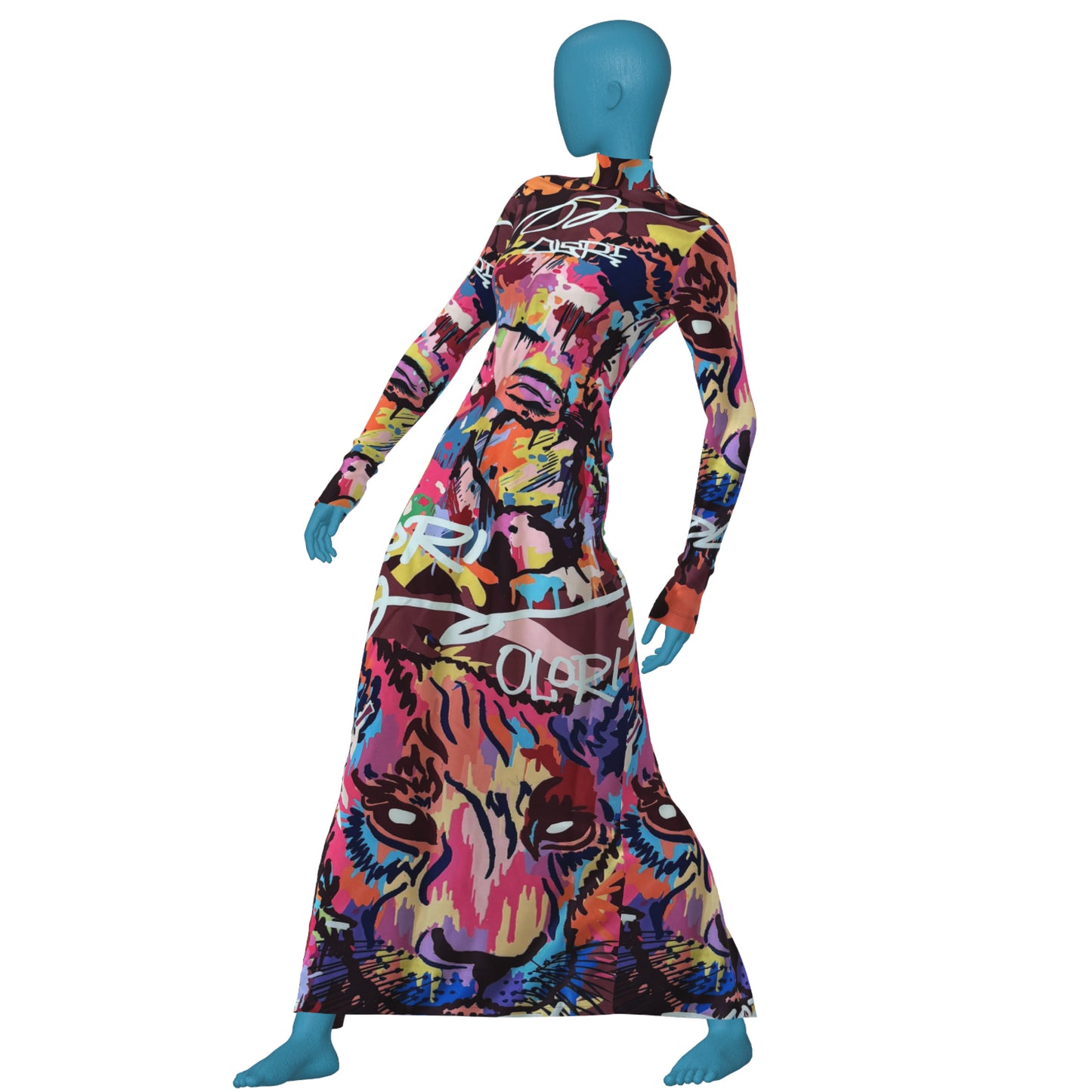 Olori Body-Con Maxi Olori Pop Art Logo  Graffiti Dress