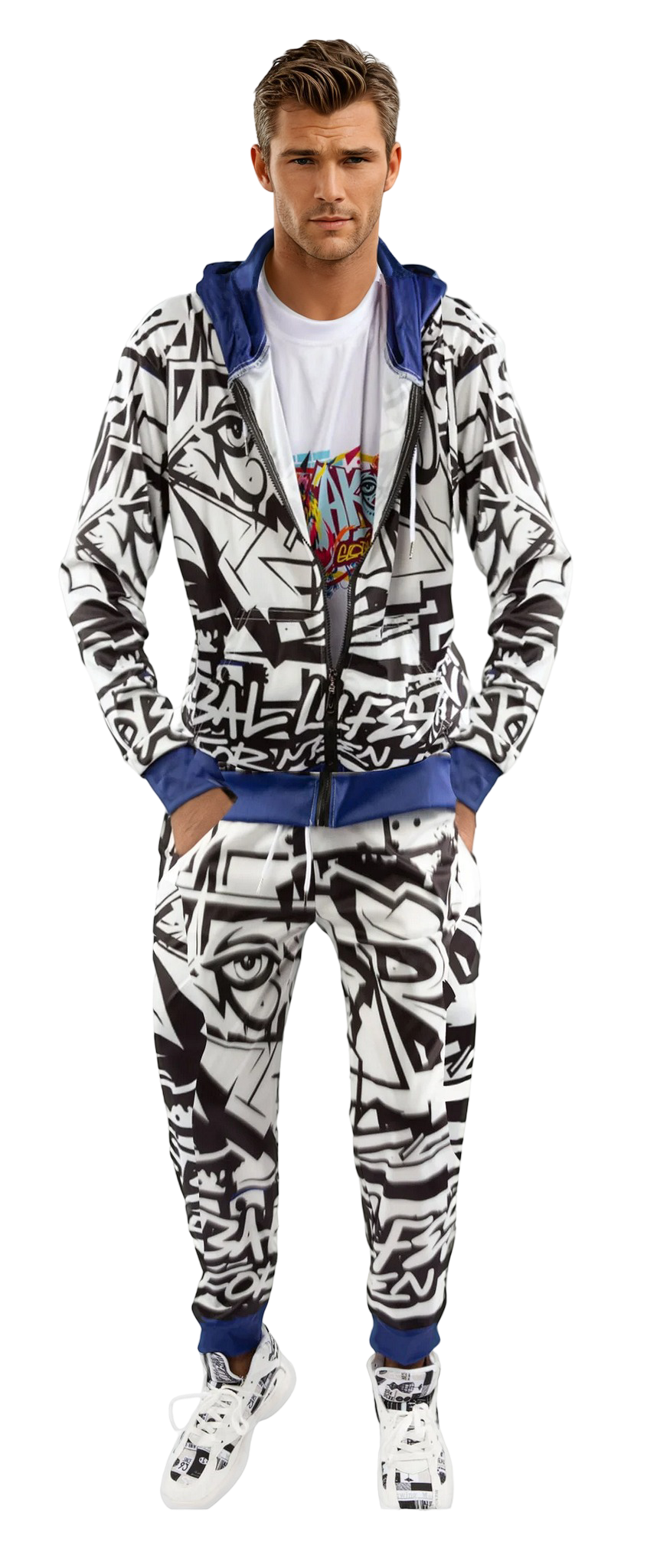 Akobi Graffiti Print  Hooded Tracksuit