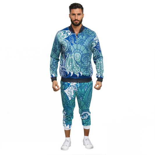 Akobi Primary Blue tones Bold Color Floral Tracksuit – Sleek, Artistic, and Urban-Chic