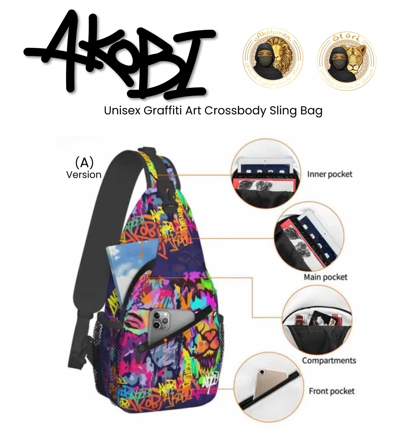 Akobi Unisex Graffiti Art Crossbody Sling Bag