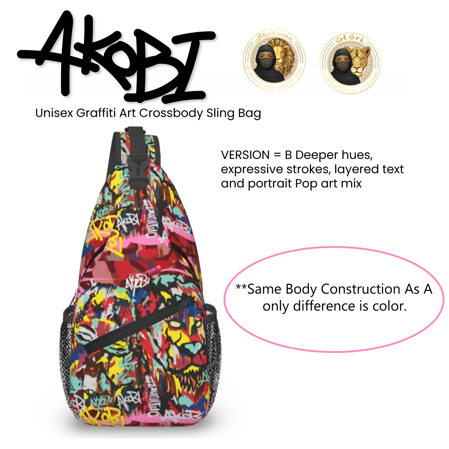 Akobi Unisex Graffiti Art Crossbody Sling Bag
